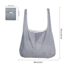 ALLY-MAGIC Foldable Shopping Bags Reusable Eco-friendly Grocery Tote Bags Shopper Bag Folding into Attached Pouch Y6-ZDGWD (Blue stripes)