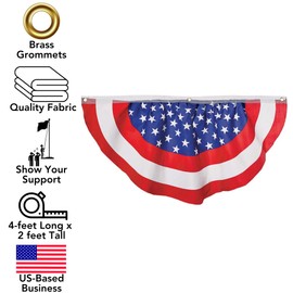 Iconikal July 4th American Flag Banner Bunting Half Fan Patriotic Porch Garland Decoration 4 x 2 Feet, 6-Pack