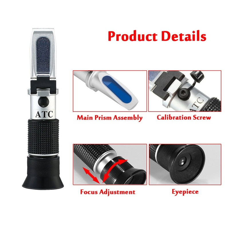 Honey Refractometer,V-Resourcing Hand Held Be'(Baume)/Brix/Water Refractometer for Honey Test,Tri-Scale (Baume:38-43°;Brix:58-92%;Water:12-27%)