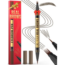 Microblading Eyebrow Pen - 2-in-1 Dual-Ended Eyebrow Pencil with Micro-Fork Tip & Precise Brush-Tip for Natural, Long Lasting Brows - Dark Brown