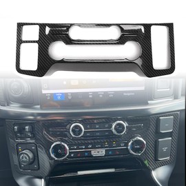 Jogon Dry Carbon Fiber Air Conditioning Control Panel Cover Trim for Ford F150 Raptor Limited Tremor Platinum Lariat XLT PowerBoost Hybrid 2021 2022 2023, Center Console Audio Volume Frame