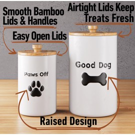 Dog Treat Container Airtight Set of 2 - 9x5" & 7x4" Ceramic Dog Treat Jars for Kitchen Counter - Large Dog Treat Jar With Lid - Dog Treat Canister Airtight - Dog Cookie Jar - Pet Treat Container Set 2