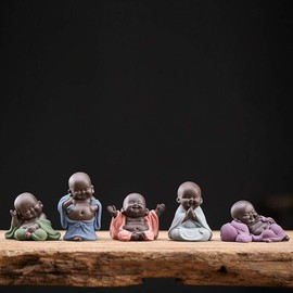 Kingzhuo A Collection of Cutie 5 Smiling Buddha Laughing Buddha Statue Adorable Monk Figurine 5 Lovely Little Buddha Cutest Baby Buddha Great Details Giftable Make You Happy