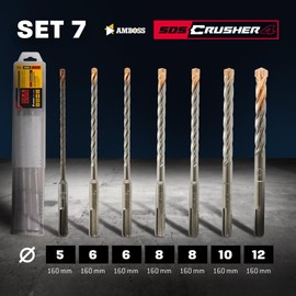 SDS+ Hammer Drill Bit Set 7 Pieces 4 x Cutting PGM Diameter 6-14 mm x 210 mm - Amboss Werkzeuge SDS Crusher 4 - Carbide Concrete Drill Professional Drill - Reinforced Concrete Masonry Brick Sand-lime