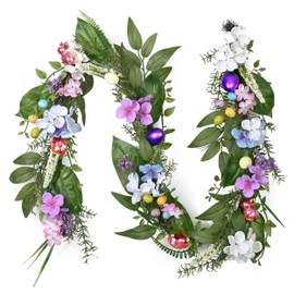 DecorbyHannah Easter Garland for Mantle, 6 ft Artificial Easter Decorations for Home with Pastel Electroplated Eggs, Spring Garland with Hydrangeas Flowers for Table Door Window Indoor Decor