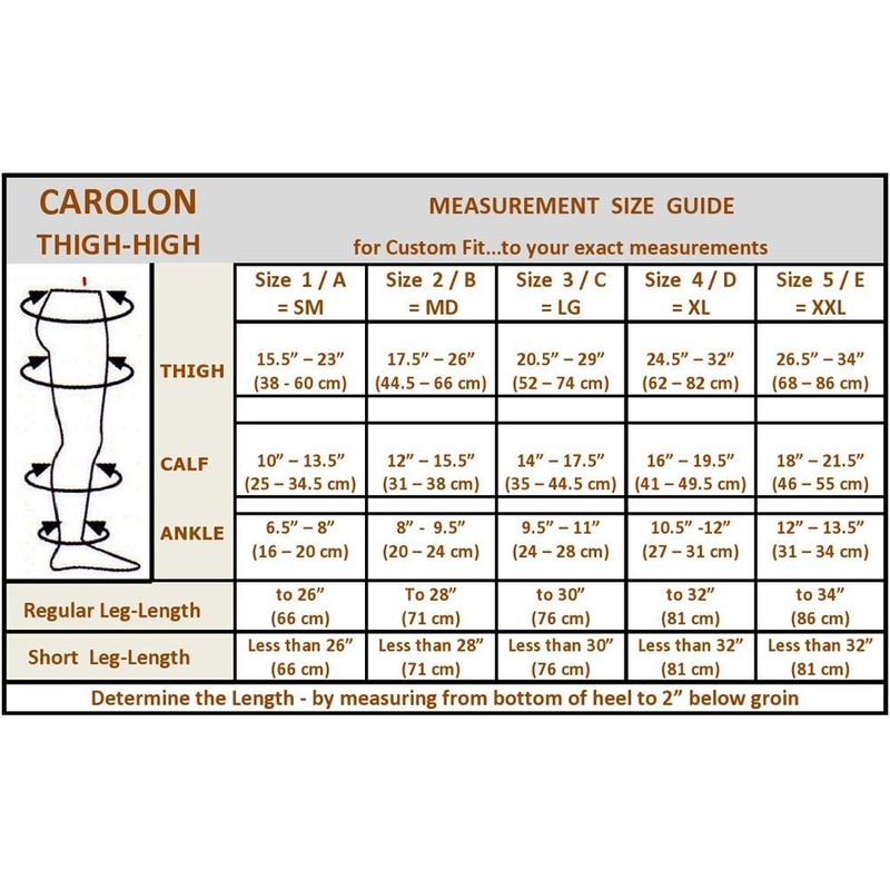 Carolon Health Support Full Length Thigh High Compression Stocking, Black,