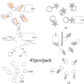 Set of 45 Hair Rings Braid Rings Hair Tips Hair Bows Clips Dreadlocks Hair Clip Braid Hair Accessories Hair Loops Star Beads Leaves Pendant Rings Set Silver