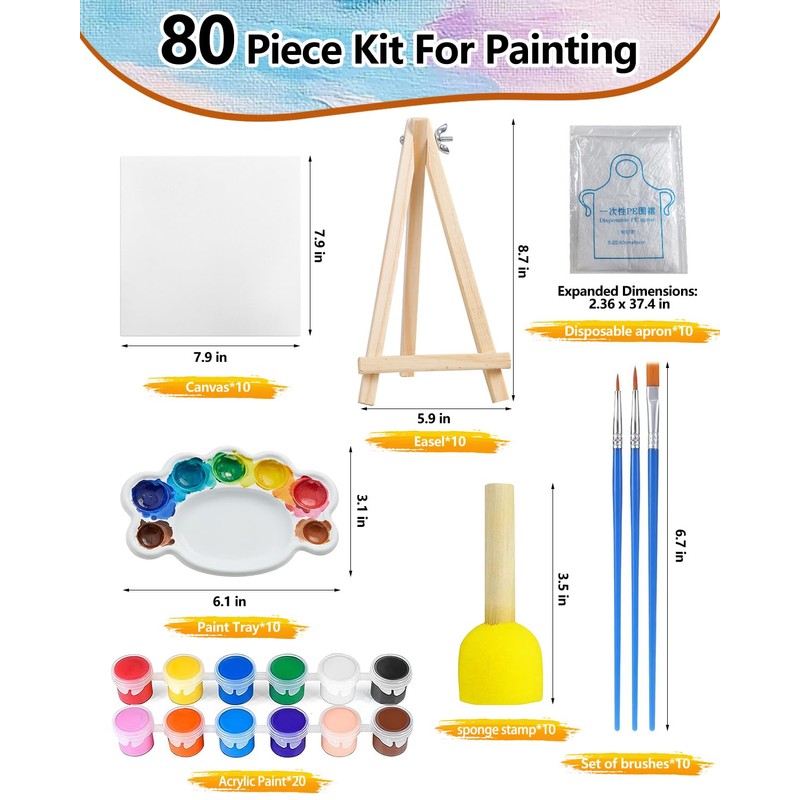 10 Pack Painting Supplies Kit, 12-Color Propylene Pigment Set with