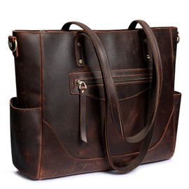 S-ZONE Genuine Leather Tote Bag for Women Large Shoulder Purses Work Handbags with Crossbody Strap Vintage