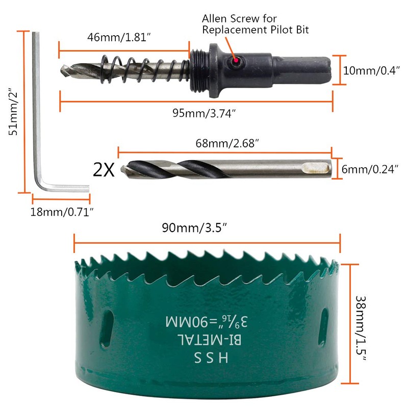 Qjaiune 90mm/3.5" Hole Saw BI-Metal Heavy Duty Hole Cutter for