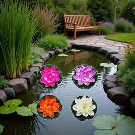 YuanHolumid 4Pcs Artificial Flowers Water Lily Foam Lotus Flower Pond Decor for Pond Patio Garden Pool Garden Accessories Creative Artificial Plants and Flowers