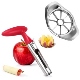 Apple Corer and Slicer 2Pcs Set, Stainless Steel Apple Slicer Cutter & Corer Apple Cutter with Handle for Home Kitchen Sharp Fruit Cutter Remover with 8 Blades for Apple Pear Orange Tomato Lemon