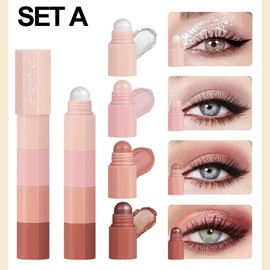 8 Colour Eyeshadow Stick Soft Creamy Matte Shimmer Eyeshadow Fine Glitter Eyeshadow Stick, Smooth Creamy Nude Eyeshadow Pencil, Face & Eye Highlighter Pen, Highly Pigmented Eyeshadow Crayon