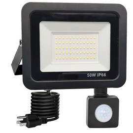HANNAHONG LED Flood Light Outdoor,6500K Security Lights, Plug in Motion Light Outdoor,Slim Design Motion Detector IP66 Waterproof Light for Garage, Yard, Porch (50W)