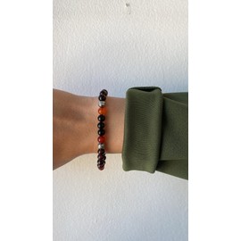 10:10 Bracelet with Natural Stones Blood Agate 6 mm, Stainless Steel Beads, Very Resistant Bracelet Made in Italy