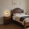 Black Small Bedside Table Lamp for Bedroom,Natural Round Wood Base&Fabric