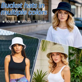 8PCS Khaki Bucket Hats Blank for Women Men Bucket Hats Bulk Blank Sun Hat for Beach Fishing Outdoor Camping Sun Cap Adult DIY Logo Hand Draw Print Heat Transfer
