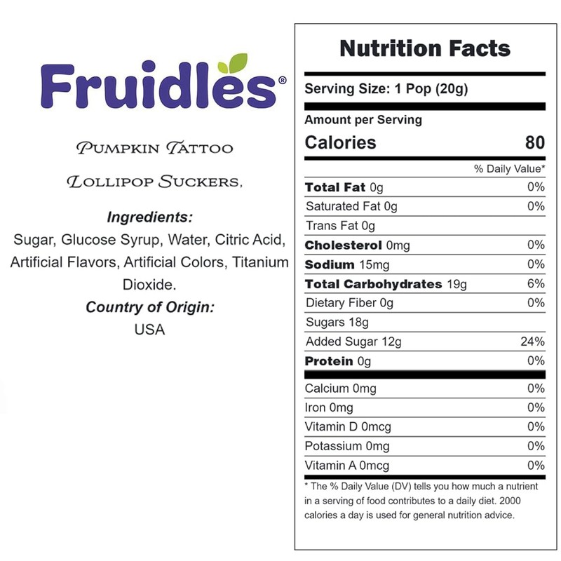 Fruidles Orange & Grape Pumpkin Tattoo Lollipop Suckers Candy, Great