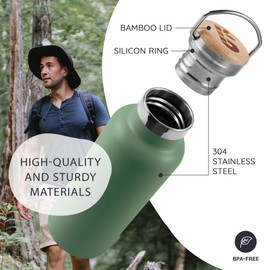 Bambaw 32oz Insulated Water Bottle, Green Stainless Steel Water Bottle, Large Water Bottle Stainless Steel, Hiking Water Bottle, Metal Water Bottle, 32 oz Water Bottle – Sage Green