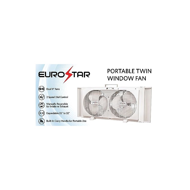 EUROSTAR Twin Window Fan, White, 33 Inch