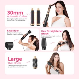 Atopskins 5 in 1 Blow Dryer Brush Set, 1000W Professional Hot Air Styler, Ionic Hair Dryer Brush, 3 Heat Settings, Auto Curling, Fast Drying, Ideal Hair Styling Tools Gift for Women, Black