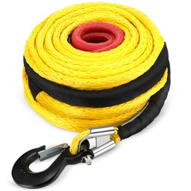Marsui 1/2" x 100 ft Synthetic Winch Rope Cable Kit, 32000lbs Winch Line with Protective Sleeve Forged Hook Replacement Safety Pull Strap for 4WD Vehicle Truck ATV UTV SUV, Yellow