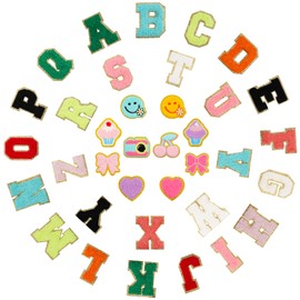 Parches autoadhesivos con letras de la A a la Z, 36 unidades, parches de fieltro de colores mixtos, alfabetos de sonrisa, cara, corazón, lazos, parches de chenilla con purpurina para ropa, chaquetas