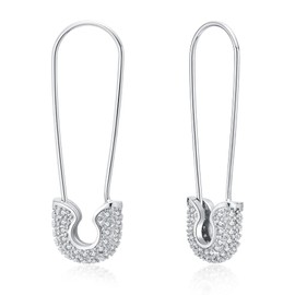 SANNYRA Safety Pin Earrings for Women, Silver Dangle Earrings for Women Trendy, Minimalist Dangle Hoop Paper Clip Ear Hoop Studs Daily Jewelry