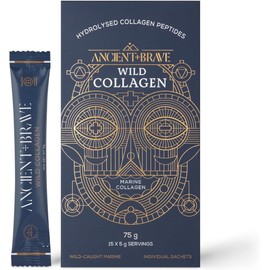 Ancient + Brave Wild Collagen Powder Sachets 15 x 5g - Pure Hydrolyzed Marine Collagen Peptides Supplement (Fish) - High Protein for Women - High Protein - Beauty, Skin - Halal & Kosher Certified