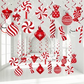 RUINIPOT 26PCS Ceiling Christmas Decorations, Christmas Hanging Foil Swirl Decorations Candy Ceiling Decorations Xmas Ceiling Decor Christmas Ceiling Hanging Decorations for Christmas Holiday Party