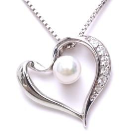 A.UN Jewelry 925 Birthstone Heart Necklace, Sterling Silver, Pearl Zircon