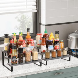 YINMIT Wooden Display Riser Stand, Tiered Perfume and Cologne Organizer Stand, 3 Tier Spice Rack Organizer, Rustic Display Shelf for Candles (3 Tier,2Pack,Grey)