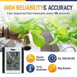 iPower Digital Hygrometer Indoor Thermometer Humidity Monitor Gauge Indicator Accurate Temperature Meter with Touchscreen Min/Max Records, for Home, Office, Car, Greenhouse, 1 Pack