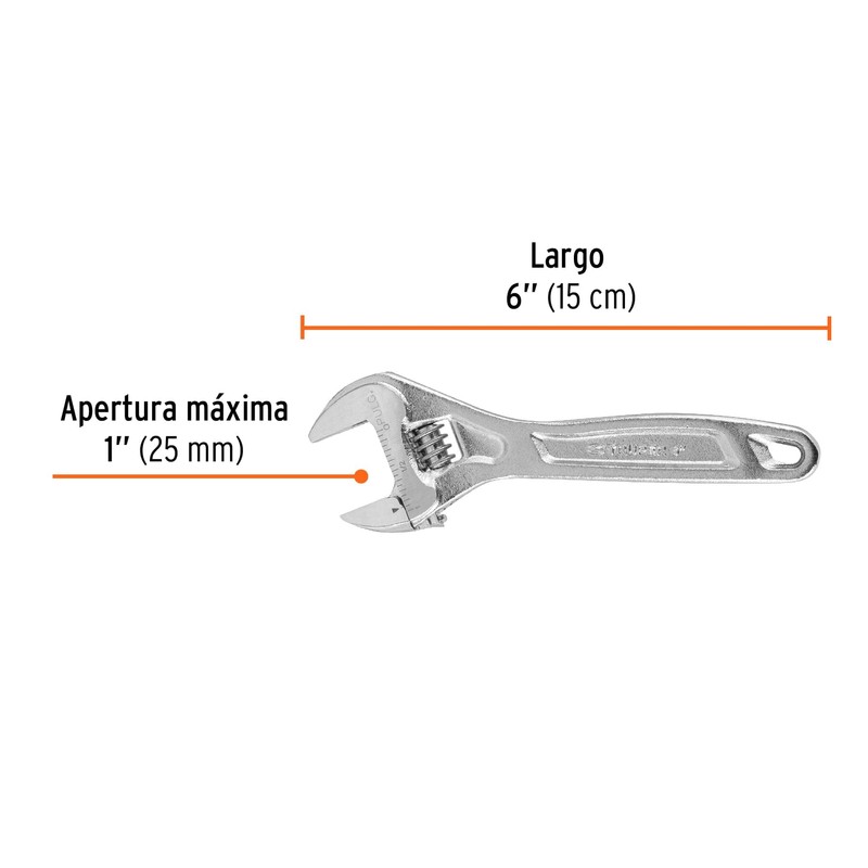 Truper Expert PET-6C, Llave ajustable (perico), 6" profesional cromada