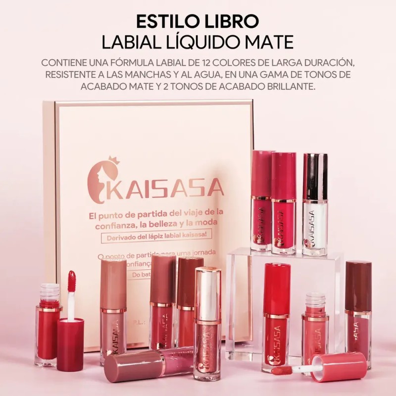 Set De Labiales Líquidos Mate Kaisasa con 12 Colores de