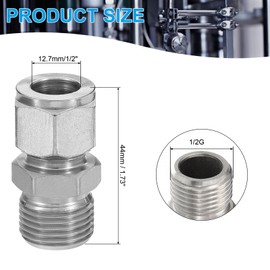 PATIKIL 1/2G x Φ1/2" 304 Stainless Steel Compression Tube Fitting, Double Ferrules Compression Tube Fitting Straight Adapter Connect
