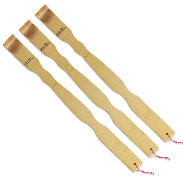 BambooMN 17 Inch Bamboo Wooden Back Scratchers for Itchy Stress Relief, 3 Pieces
