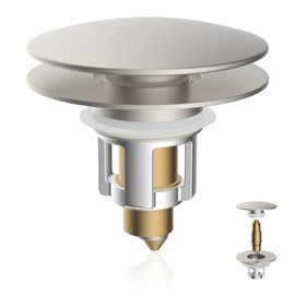 iFealClear Universal Bathroom Sink Stopper, Metal Pop Up Sink Drain Strainer with Hair Catcher Basket, Fit 1.1"-2.3" US Basin, Wash Basin Drain Plug, Big Cover Cap, Brass Bounce Core, Brushed Nickel