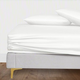 LINENWALAS Organic Vegan Bamboo Silk Fitted Sheet 140 x 200 cm, Deep Pocket up to 40 cm Soft, Oeko-Tex Certified Cooling Bamboo Bedding Only Fitted Sheet Perfect for Skin (White)