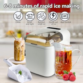 Ice Maker Nugget, Portable Smart Countertop Ice Maker Machine with Self-Cleaning, 10 Mins 9 Bullet Ice, 26lbs/24Hrs, Voice Remote for Home Kitchen Party Camping, with Ice Scoop (White)