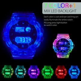 PINIDOUS Womens Watch for Women Teenagers Watch Digital Sports Watch,7 Color LED Light Large Analog Digital Display Waterproof Watch with Alarm Stopwatch Hourly Chime Multi-Function Wrist Watches