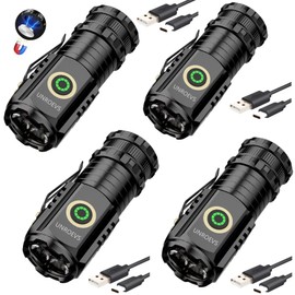 UNROEVS Mini Flashlight 2550 Lumens Rechargeable USB C Charging, Small High Lumens 5 Modes Pocket Flash Light with Clip, Magnetic for EDC, Camping, Hiking, Emergency (4 Pack)