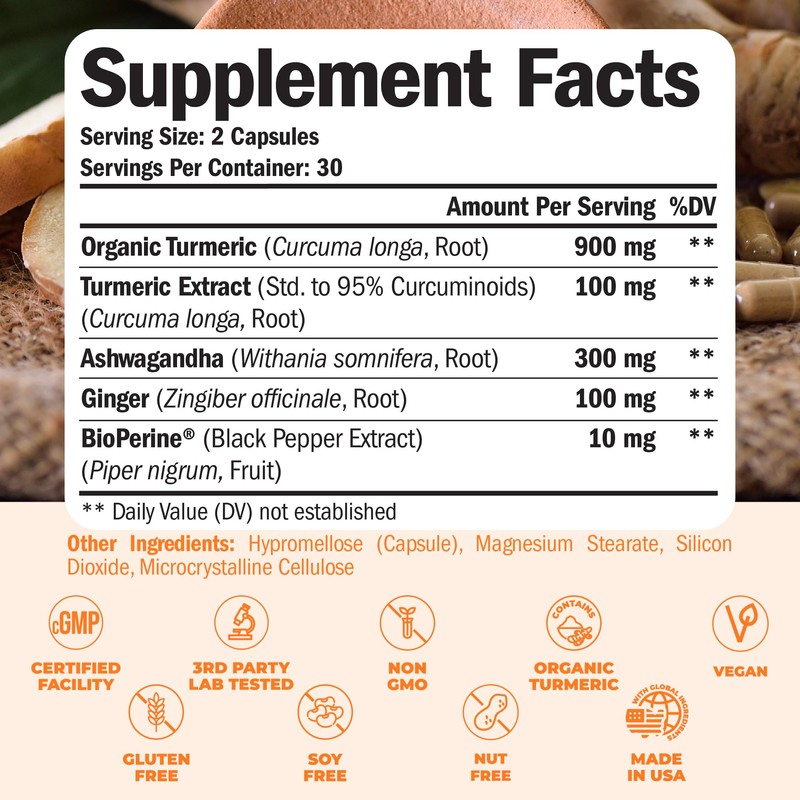 Turmeric Curcumin Ashwagandha Supplements - Turmeric Supplement & Curcumin with