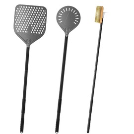 G.a HOMEFAVOR 3-Piece Pizza Oven Accessories, 12" × 15" Perforated Pizza Peel, 9" Round Turning Peel, Pizza Oven Cleaning Brush, Pizza Kit for Professional Chef or Pizza Lover