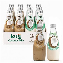 Kuii Coconut Milk Drink Variety Pack – Original Coconut Jelly & Chocolate Coconut Jelly Drinks, No Sugar Added, 12-Pack, 9.8 fl oz Glass Bottles