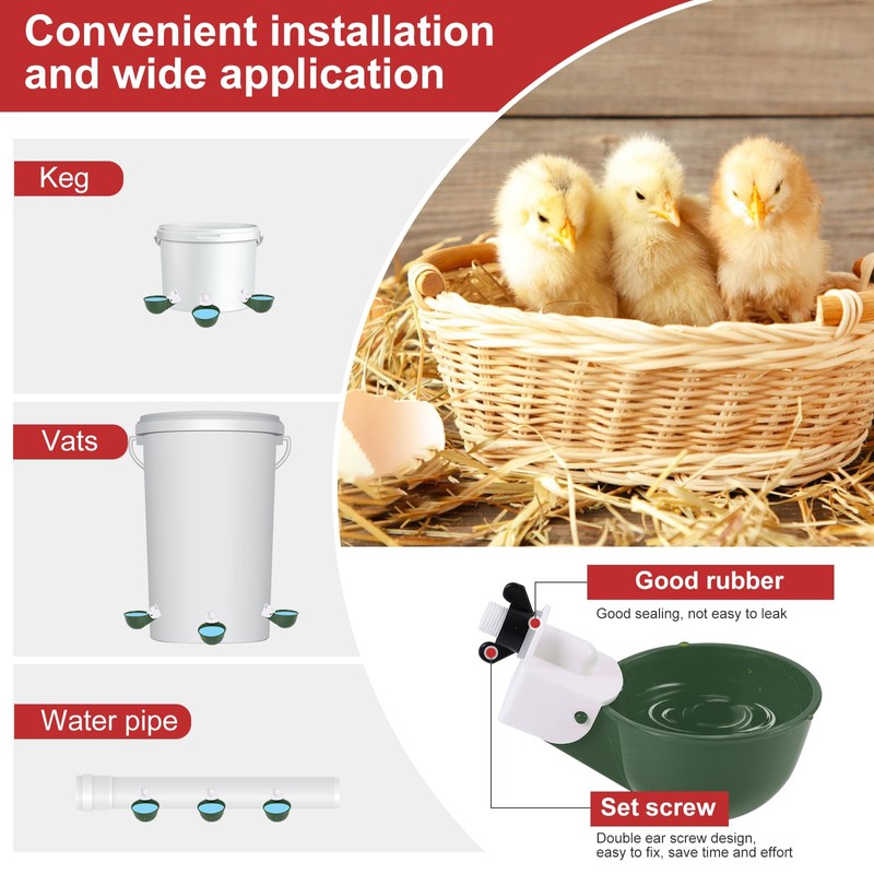 Psarnuk Chicken Waterer Cups (8 Pack/Green) - DIY Automatic Large