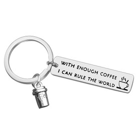 Ximalun Coffee Lover Gifts Coffee Lover Keyring with Enough Coffee I Can Rule The World Keyring Christmas Birthday Gifts Coffee Lover Gifts for Women Men Coworker Boss Friends