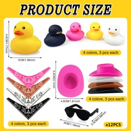 12 piezas de pato vaquero con bufanda y anteojos de sol, mini juguetes de pato de baño para cumpleaños, natación, fiesta, regalo decoraciones