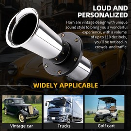 OOGA Air Horn 12V 110DB Aooga Ahooga Horn Complete Kit - Antique Classic Vintage Old Car Sound for Hot Rod, Model T, Golf Cart with Wire (1920s Air Horn) (silvery)