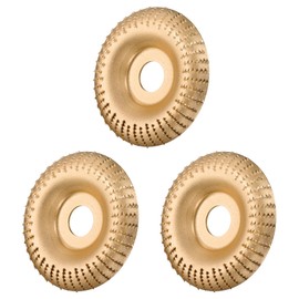 HARFINGTON 3Pcs Wood Carving Disk Grinder Wheel 4" Rotary Tool Arc Carving Disc Grinding Wheel with 7/8" Arbor for Woodworking Shaping Polishing, Gold Tone